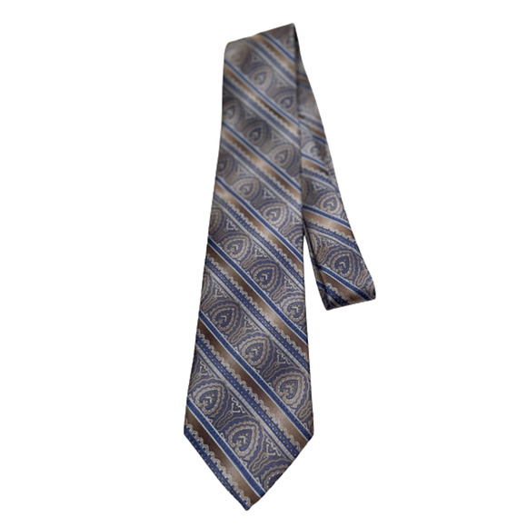 Mario Ferrari Men's 100% Silk Tie Necktie Gold Brown Blue Paisley Damask Pattern - Picture 1 of 7